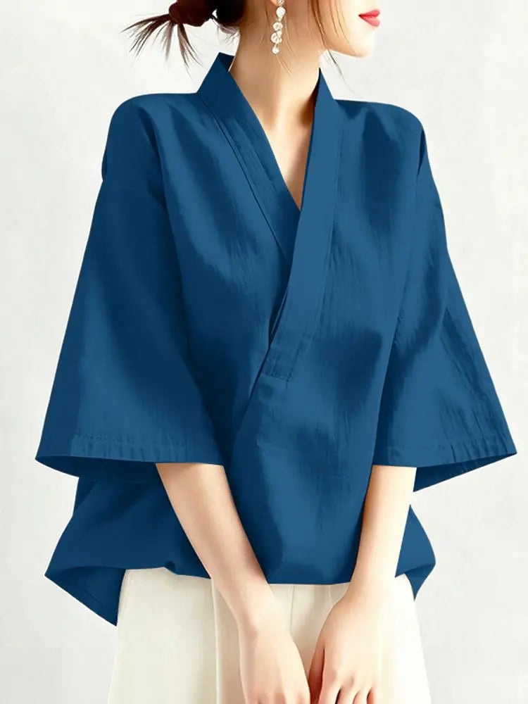 Kyoto Cross V-Neck Tunic Blouse