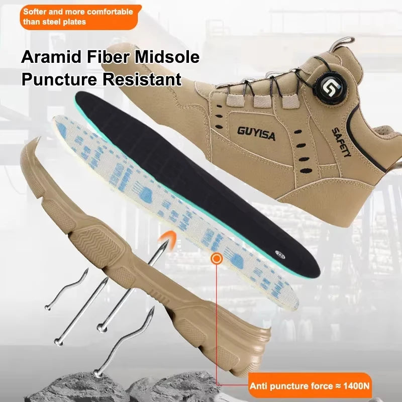 Men Rotating Button Steel Toe Safety Work Shoes