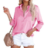 Women Long Sleeve Solid Patch Pocket Blouse