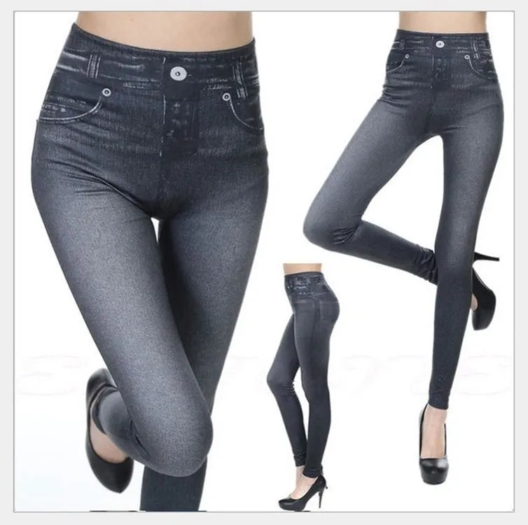 Women Denim Print Stretch Leggings