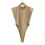 Women's Sleeveless Padded Shoulder Bodysuit – Summer Bodycon One-Piece