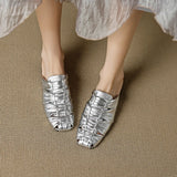 Women Mules Leather Block Heel Sandals