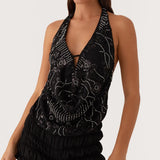 Women Sequin Deep V Tank Top