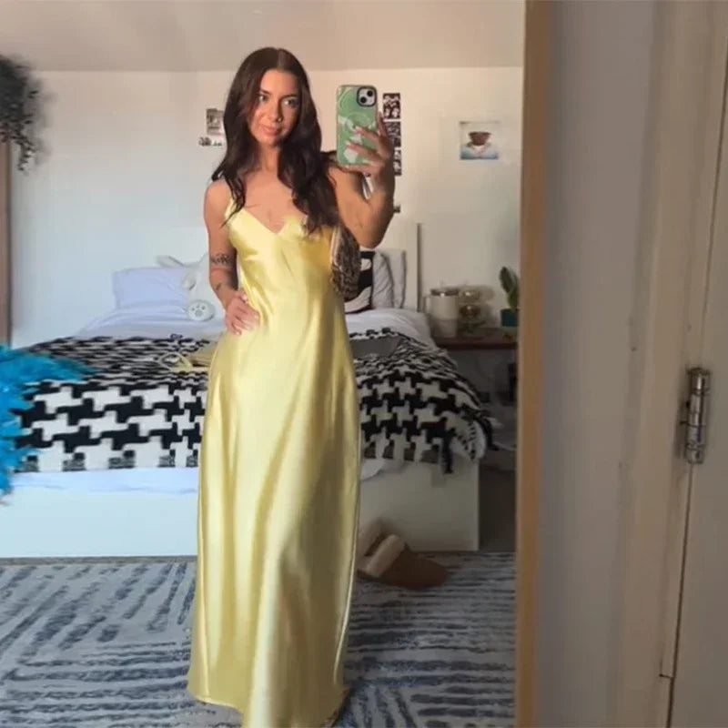 Golden Luxe Satin Maxi Dress
