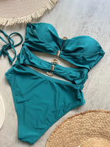 Women Metal Ring Bandeau Swimsuit