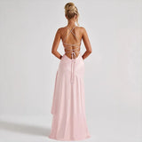 Women's Satin Lace-Up Maxi Dress