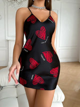Women Satin Mini Slip Nightdress V-Neck Sleepwear