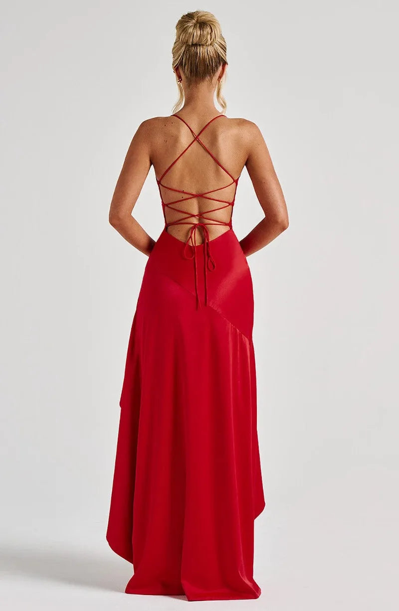 Women's Satin Lace-Up Maxi Dress