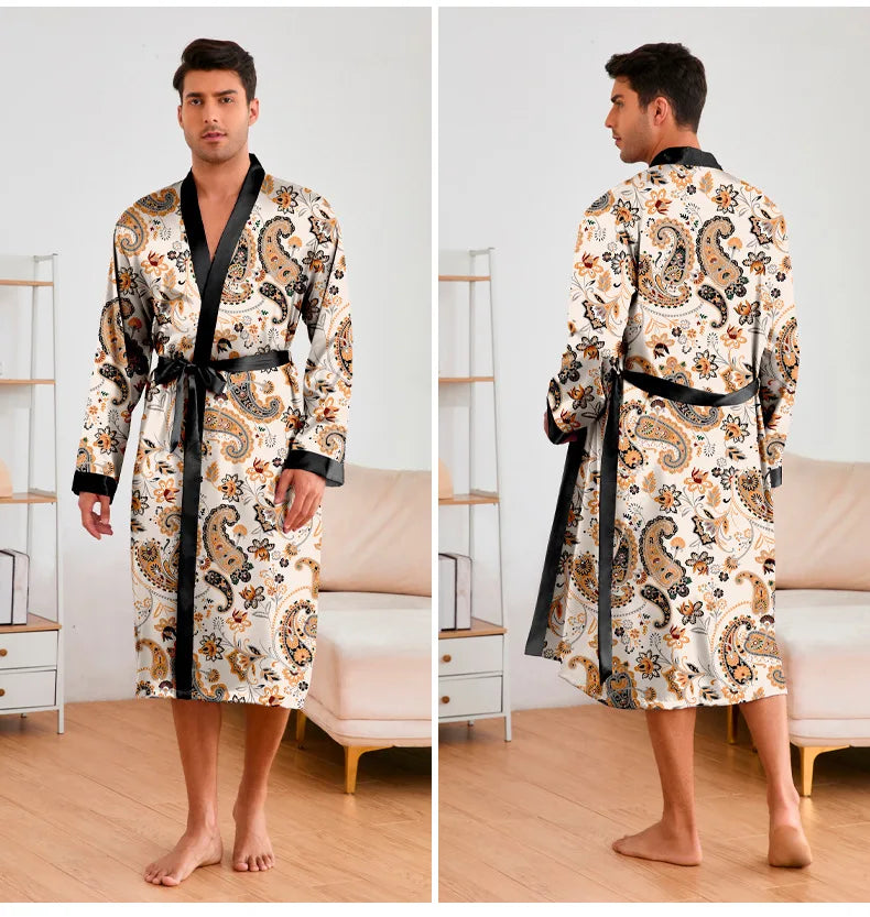 Men’s Leopard Satin Bathrobe Set