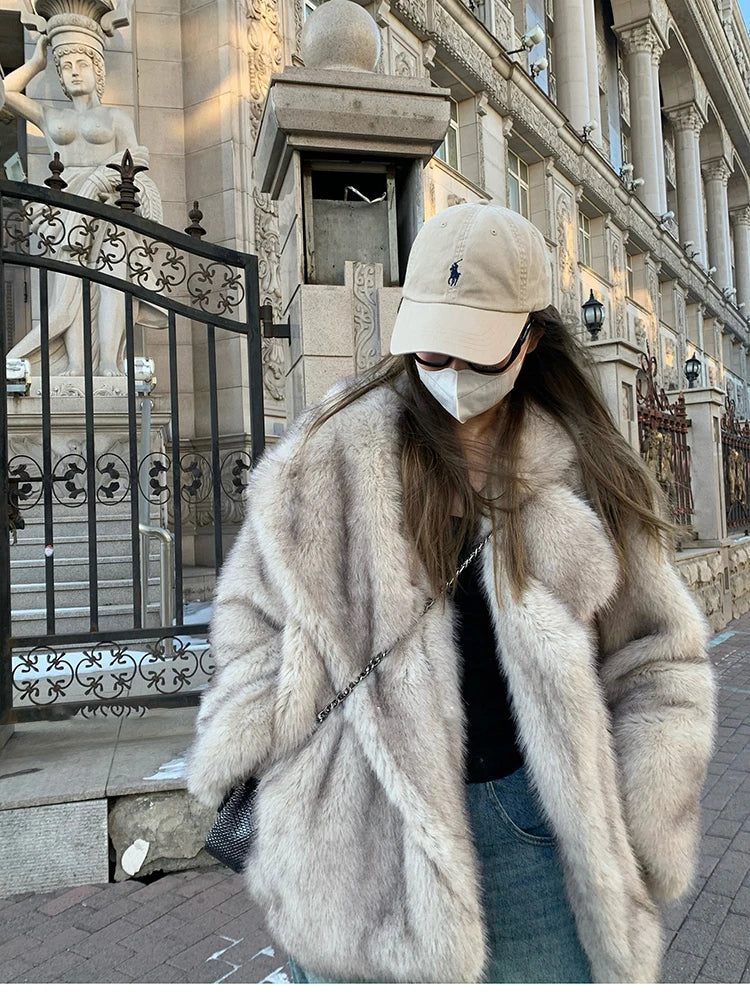 Oversized Faux Fox Fur Winter Coat