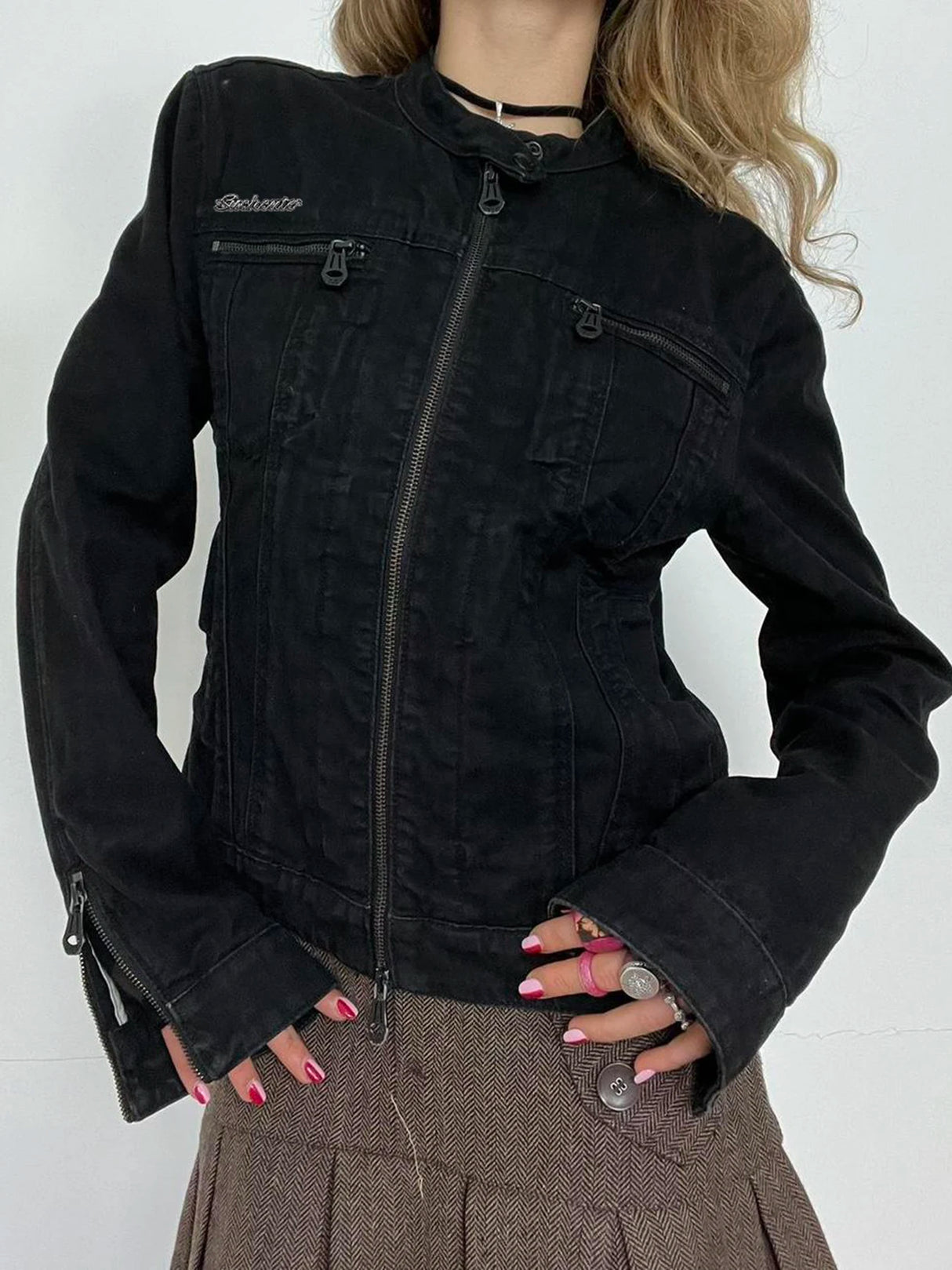 Rockmore Women’s Double Zipper Denim Jacket