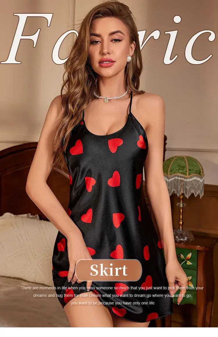 Women Satin Mini Slip Nightdress V-Neck Sleepwear