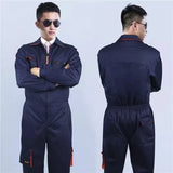 Mechanic welding coveralls in navy with windproof and waterproof features, designed for utility and safety in auto repair.
