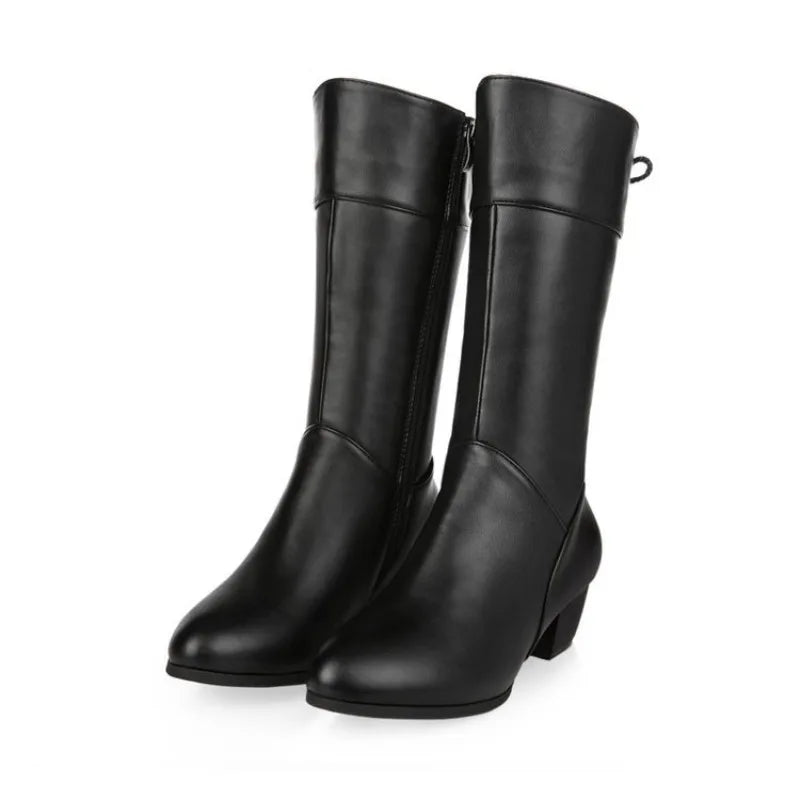 Women Mid Calf Boots Retro Pointed Western