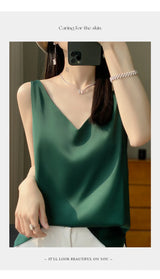 Ice Silk Satin V‑Neck Camisole Crop Top