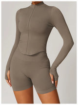 Ribbed Women's Yoga Jacket – Long Sleeve Standing Collar Fitness Top