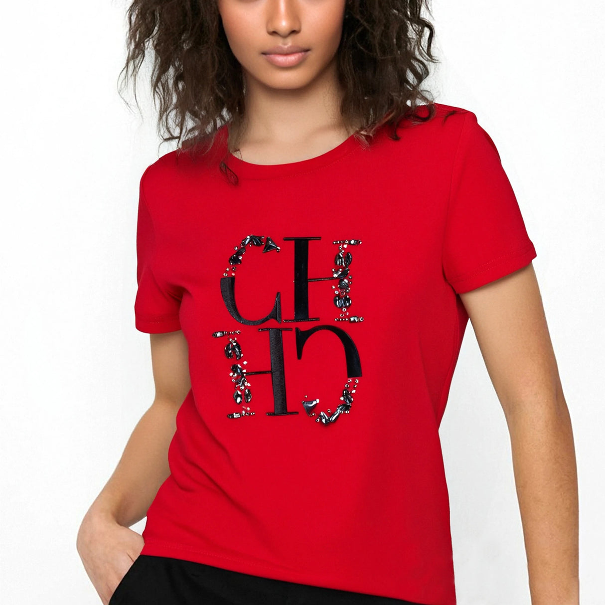 Embroidered Elegance Round Neck T-Shirt