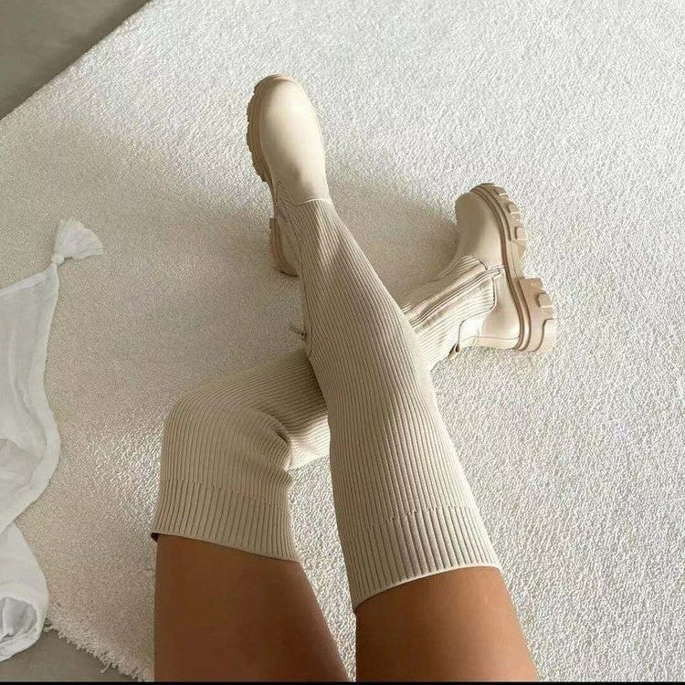 Women’s Thick Heel Stretch Velvet Over-the-Knee Boots