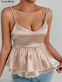 Ruffle Strap V-Neck Backless Crop Top in nude, perfect for summer, featuring high stretch polyester fabric, ideal for club wear.