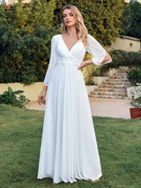 Women Elegant Evening Dress Long Sleeve A-Line Maxi