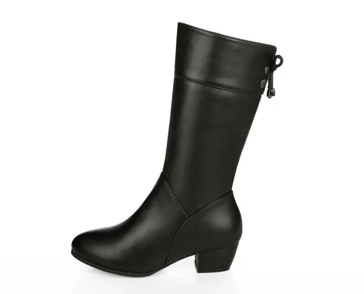 Women Mid Calf Boots Retro Pointed Western