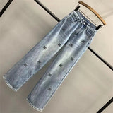 ShineEdge™ – Embroidered Diamond Jeans (Light Blue, Loose Wide Leg)