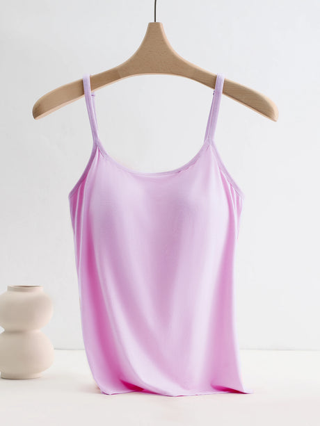 Bralux™ built-in bra camisole in light pink, featuring adjustable straps and soft inner layer, ideal for women's comfortable wear.