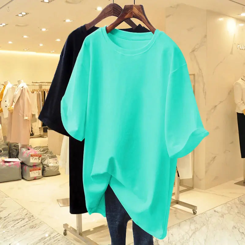 Oversized Cotton O-Neck Tee for Women