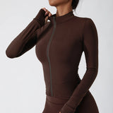 Women's Zip Long Sleeve Yoga Jacket – Slim Fit Gym Training Top