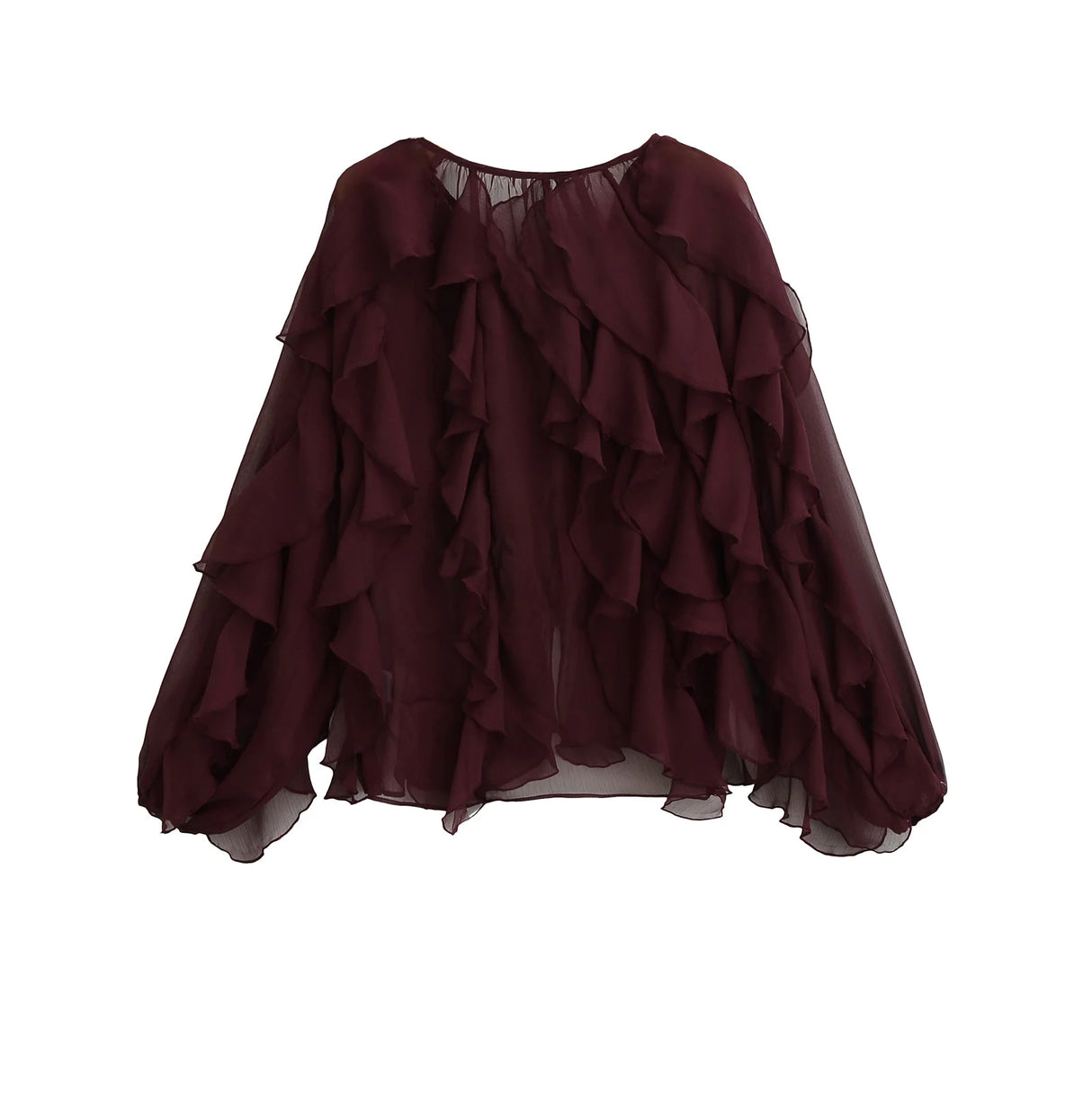 Rufflynn™ – Translucent Ruffle Blouse (V-Neck, Hollow-Out Chic for Spring/Summer)