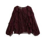 Rufflynn™ – Translucent Ruffle Blouse (V-Neck, Hollow-Out Chic for Spring/Summer)