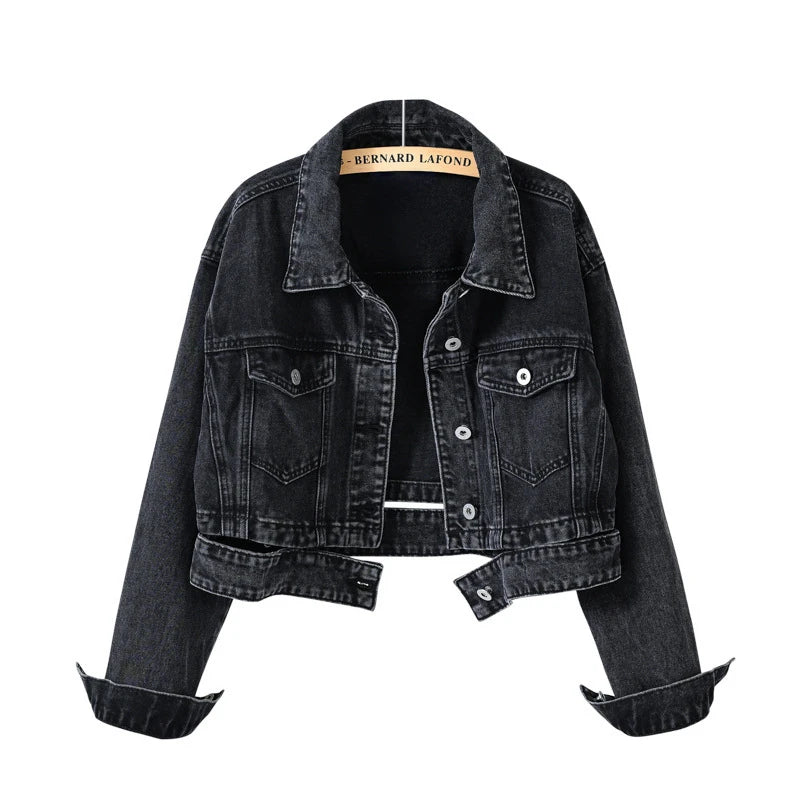 Women's Denim Jacket - Casual Black Overcoat