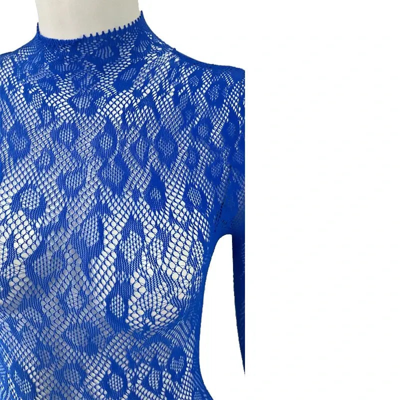 Women Lace Fishnet Long Sleeve Jumpsuit