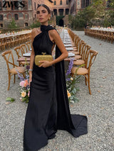 Luxe Satin Halter Evening Gown