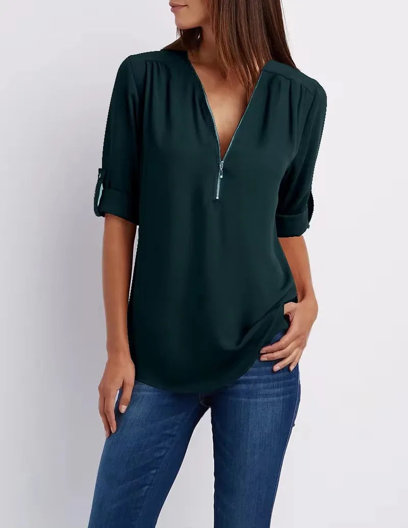 Luna Deep V-Neck Chiffon Blouse