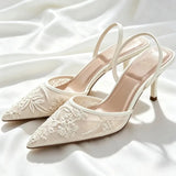 Women’s Brown Embroidered Mesh High Heel Sandals