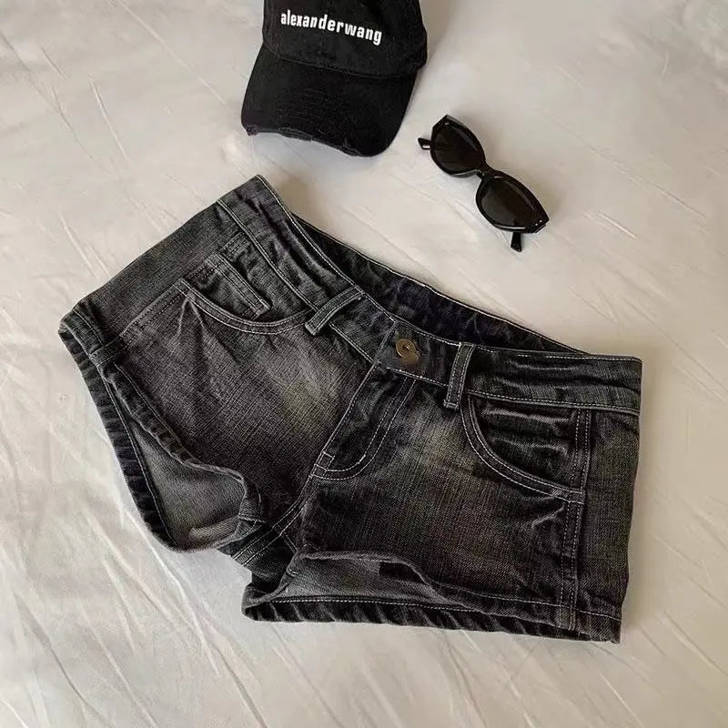 FadeFit™ – Low Waist Washed Shorts (Black Gray, Elastic Hot Fit)