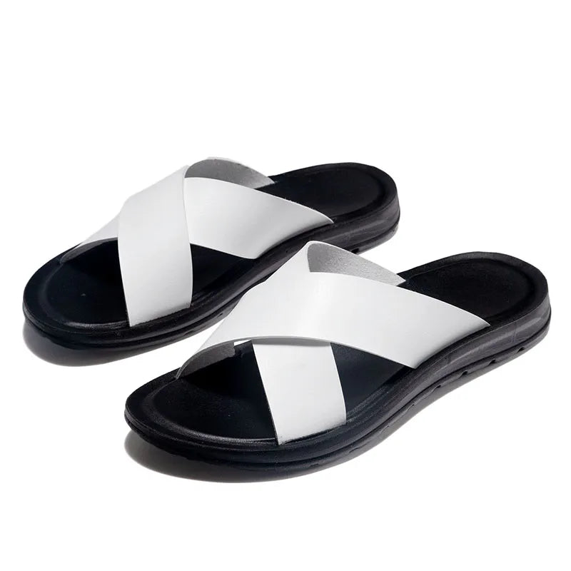 Men Italian PU Leather Slip-On Slippers