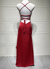Women's Satin Lace-Up Maxi Dress