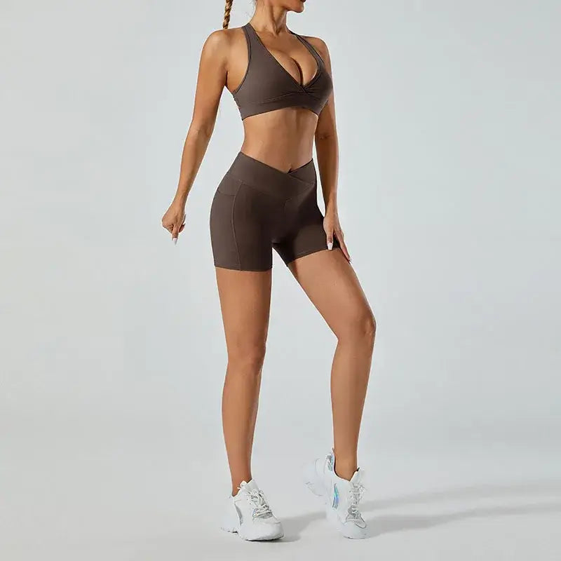 Women Deep V Hollow Back Sports Bra