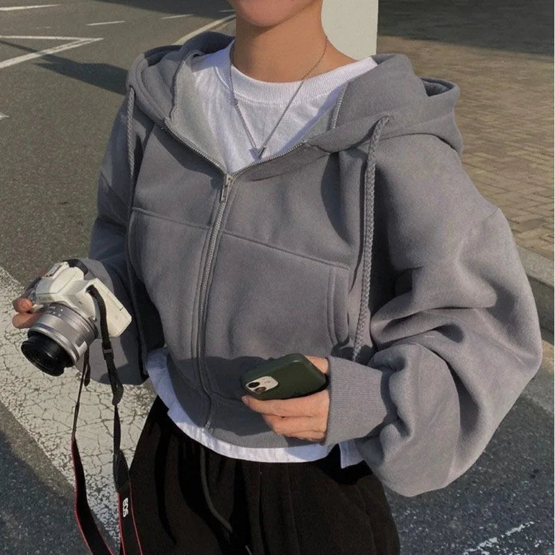Women's Y2K Cropped Zip Hoodie