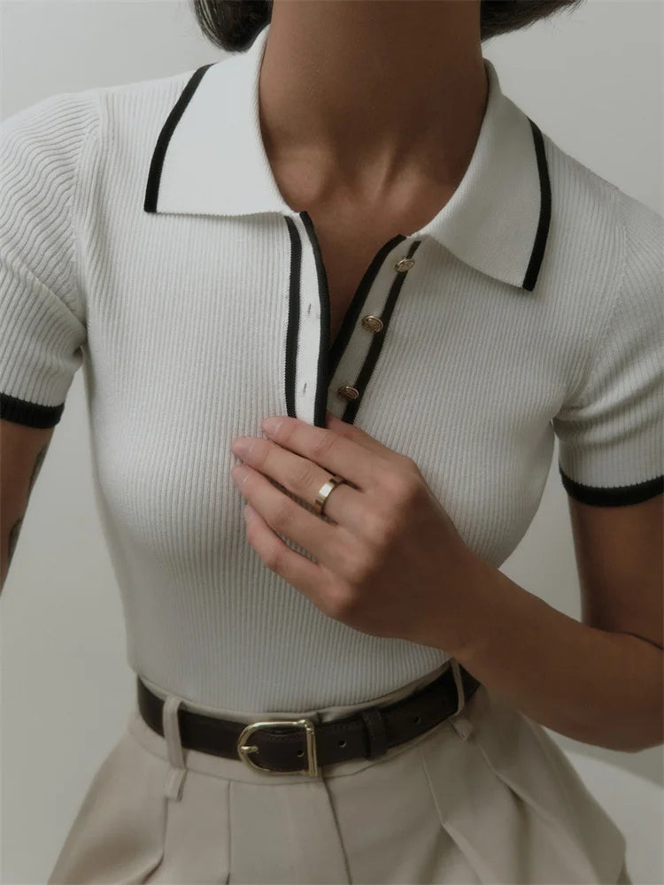 Women's Slim Contrast Knit Pullover