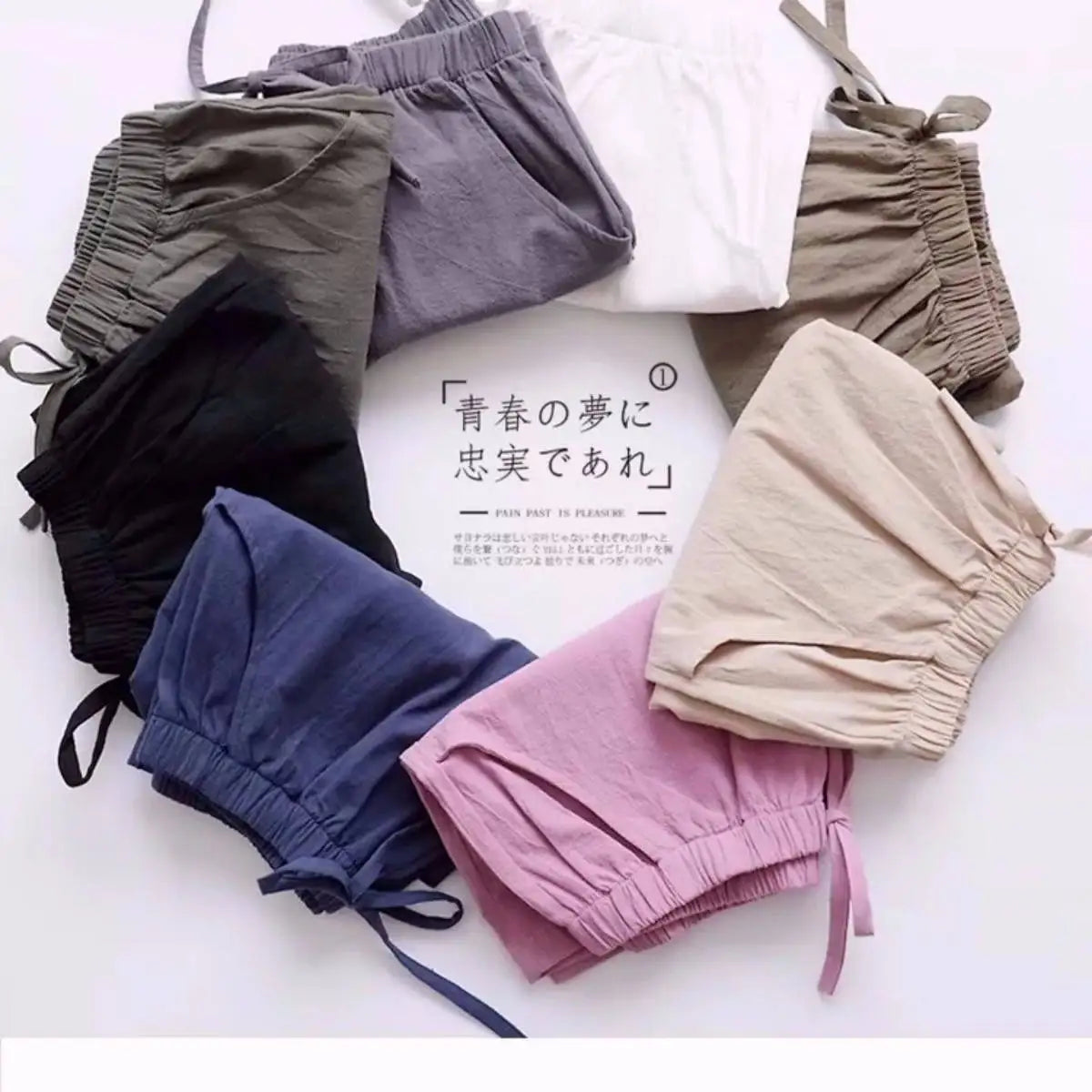 Women Cotton Linen High Waist Shorts