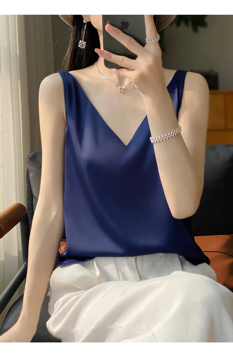 Ice Silk Satin V‑Neck Camisole Crop Top