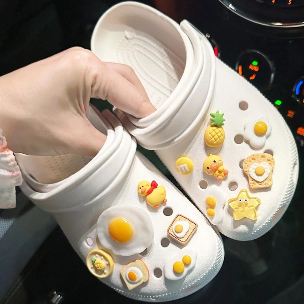 Women Food Egg Shoe Charms Fun Decoration Set