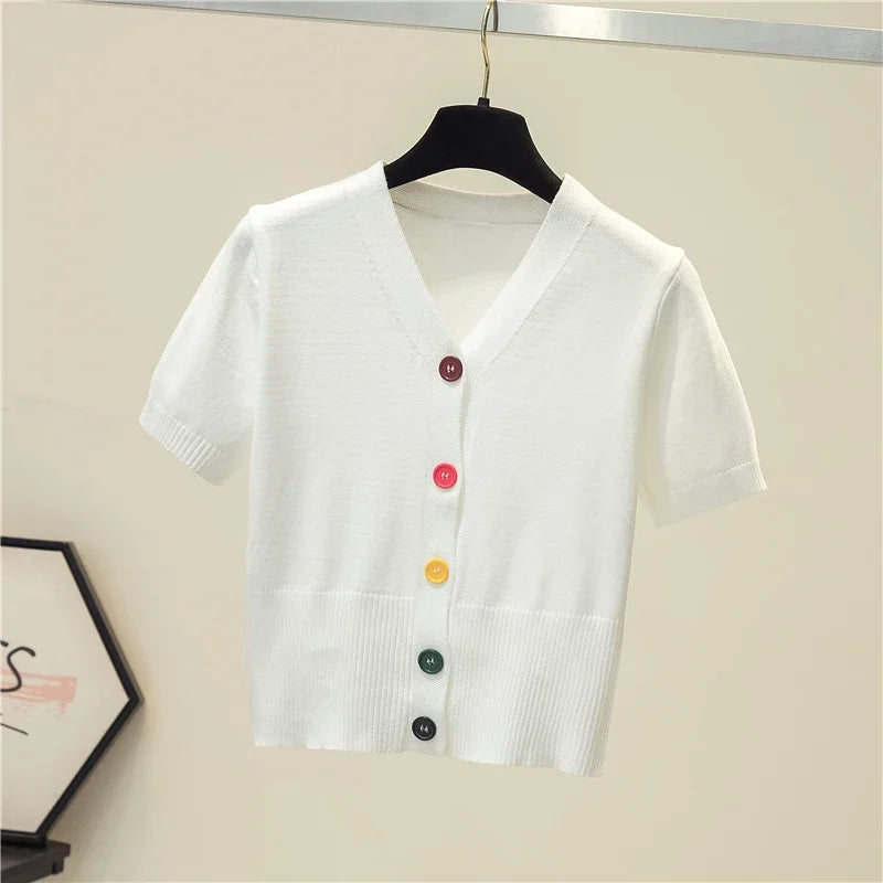 Women's Short Sleeve Crop Knit Sweater