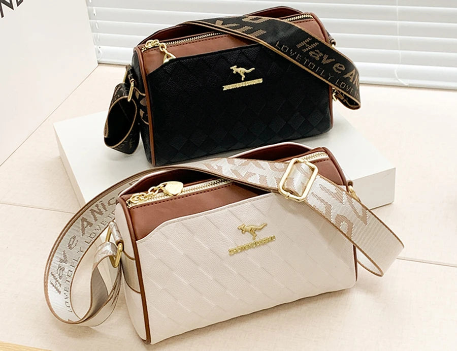 Checkered Leather Messenger Bag