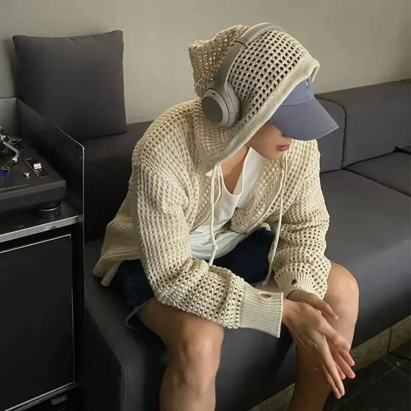 Men Lightweight Hooded Knit Sweater