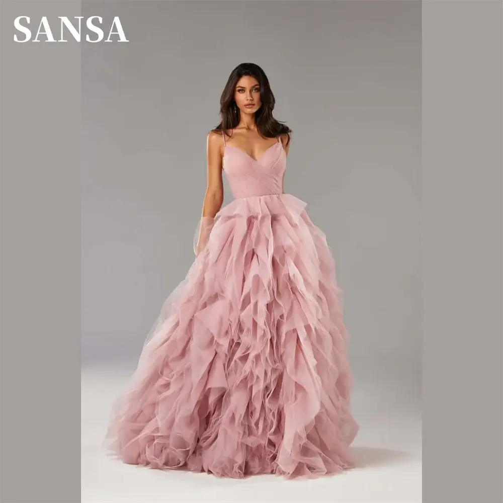 Women Princess Prom Dress Spaghetti Strap Puffy Gown