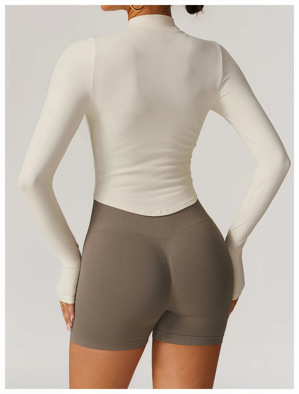 Ribbed Women's Yoga Jacket – Long Sleeve Standing Collar Fitness Top